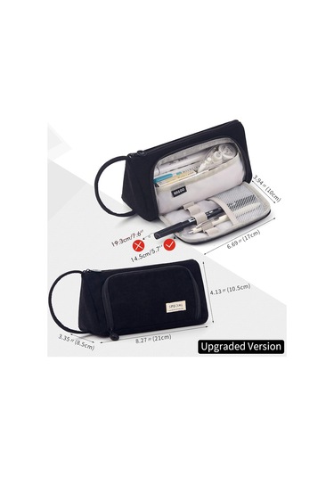 Mufunye Kordel Kumaş Kalem Kutusu, Büyük Kapasite, 40-60 Kalem Saklayabilir, Üst Ve Yan Açılabilir, Ön Pencere Deseni, Taşıma Kordonu, Öğrenci Ve Gençler İçin Siyah Renk Siyah