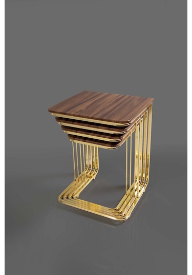 Tekerlekli Veys Sehpa Gold 4 Lü Zigon Sehpa - Orta Sehpa - Yan Se (550705007)