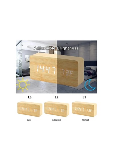 Dijital Led Ahşap Çalar Saat Sıcaklık Ses Kontrolü Erteleme