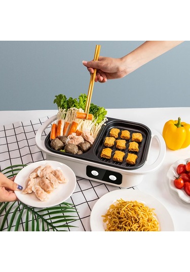 2'si 1 Arada Yapışmaz Shabu Tencere Ve Tava Çoklu Pişiriciler Beyaz