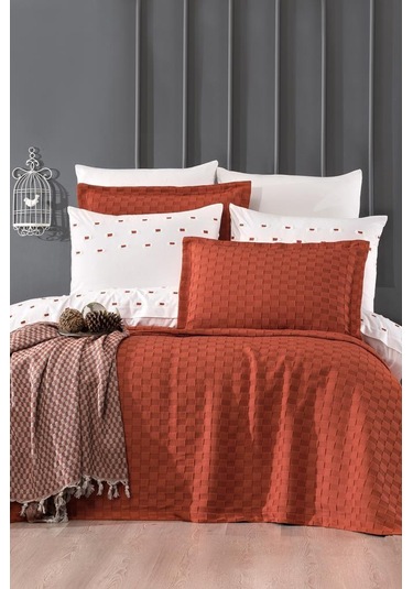 Çeyiz Diyarı Fiona 10 Parça Pikeli Çeyiz Seti Kiremit Kiremit