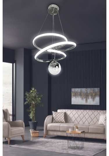 Eylül Tek Toplu Led Avize - - Kumandalı / Krom Krom