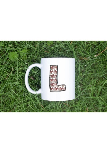 L Harfi Aşk Temalı Kupa - Kalp Desenli Kişiye Özel Romantik Sevgililer Günü Kahve Kupası Beyaz