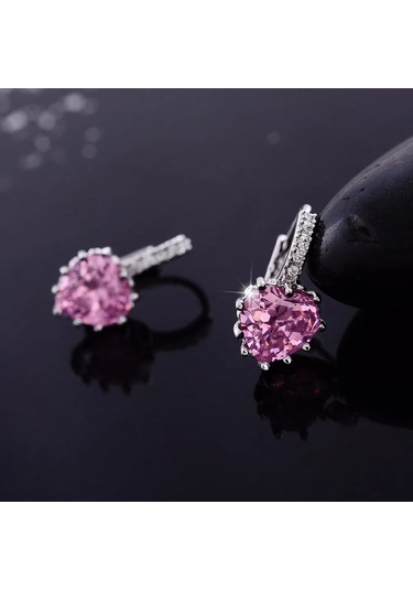 Romantik Kalp Kristal Döngü Kolu Geri Küpe Kadınlar İçin Avusturya Kübik Zirkon Round-green 1.50 CM-Gümüş