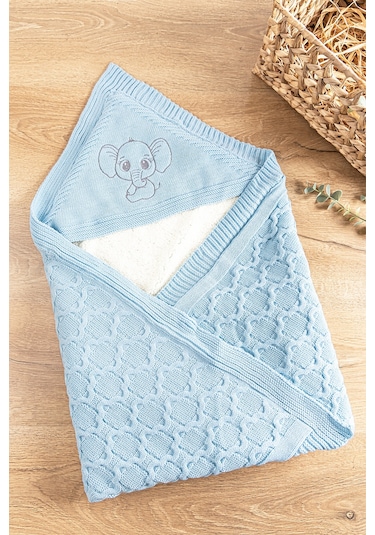 Fil Figürlü Içi Peluş Triko Bebek Battaniye Bebek Kundak Çok Renkli