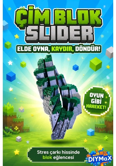 Voksel Fidget Çim Küp 3.5cm Pixel Art Kaydırmalı Stres Oyuncağı El Oyuncağı - Gri