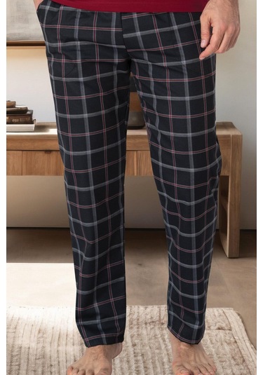 Mecit 3001 Siyah Ekoseli Erkek Tek Alt Pijama Siyah