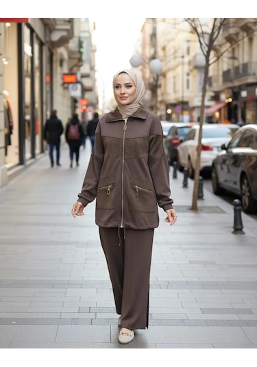 Nuss 1089 Çep Detayli Pantolonlu Takım - Kahve