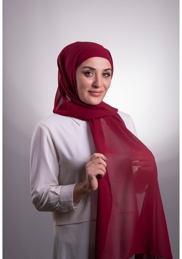 Bordo Pratik Hazır Geçmeli Şal Şifon Boru Boneli 3001_16