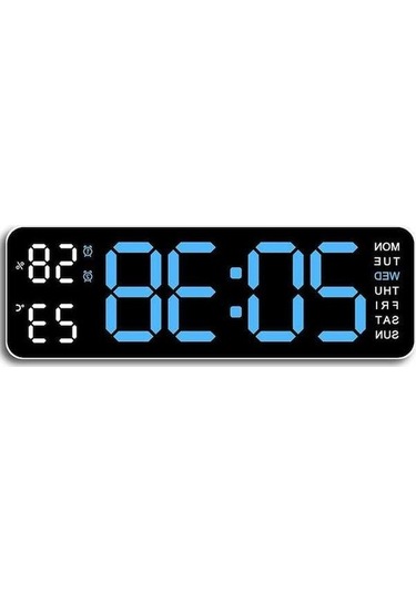 Didadodo Beyaz & Mavi 9 Dijital Duvar Saati Sıcaklık Nem Otomatik Kısılabilir Masa Saati 12/24h Led Çalar Saat Beyaz - Mavi
