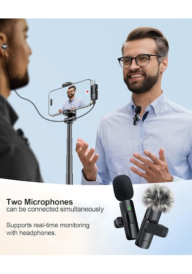 Lemestar K15 Kablosuz Lavalye Mikrofonu - 3.5mm+android+ios Uyumlu, 2'li Paket, Gerçek Zamanlı İzleme, Akıllı Gürültü Azaltma, Çoklu Cihaz Desteği