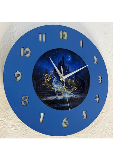 Kişiye Özel İsimli Çocuk Odası Duvar Saati Epoksi Dolgulu 35 Cm Masallar Serisi Koyu Mavi