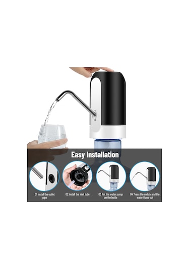 Leezsing Otomatik Elektrikli Su Pompası Galon Su Sebili Şarj Edilebilir Evrensel Gürültüsüz Su Isıtıcısı Pompası Usb Kablosu Siyah