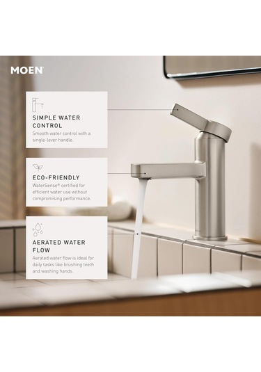Moen Beric Mat Siyah Modern Tek Kolu Tek Delikli Banyo Bataryası Diğer