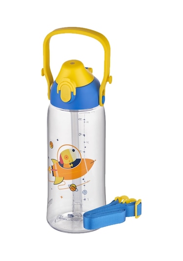 Uzspace 730ml Tritan Tek Kapak Çift Kullanım Pipetli/Pipetsiz Askı Aparatlı Tritan Çocuk Su Matarası