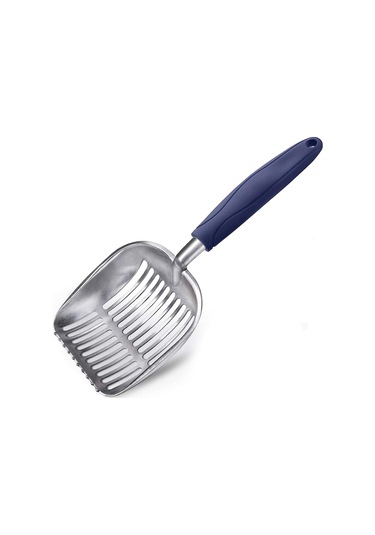 Geekyou Alüminyum Kedi Kumu Kova Kuşağı - Yumuşak Silikon Saplı, Kedi Şekilli Elek, Kolay Temizleme, Tüm Kedi Kumları İçin Koyu Mavi