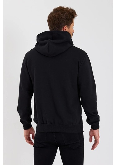 Siyah Kapüşonlu Regular Fit Hırka Düz Paça Erkek Eşofman Takımı 3861 Siyah