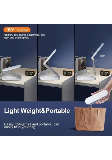 Boatshop1 Beyaz 1pc Katlanabilir Led Masa Lambası 3 Parlaklık Şarj Edilebilir Ayarlanabilir Göz Koruma Okuma Lambası Ev Ofis Seyahat Beyaz
