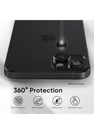 Apple Uyumlu iPhone 15 / 15 Plus Kamera Lens Koruyucu Siyah