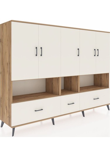 Hyperion Dolap 12 Raflı 3 Çekmeceli 5 Kapaklı 220x44x163 Çam-ayta Çam-aytaşı