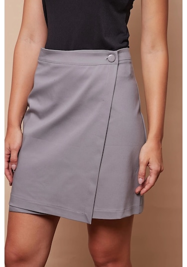 Kadın Yüksek Bel Kruvaze Model Hafif Likralı Şık Kumaş Ofis Kalem Etek-gri Gri