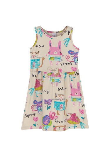Lovetti Kız Çocuk Chirping Animals Desen Kolsuz Elbise 5757-11X197 Bej