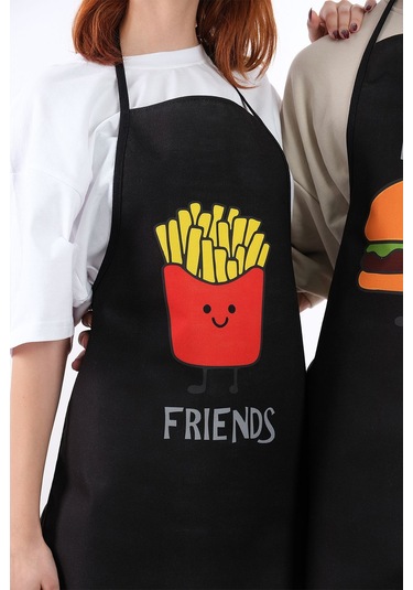 Beautiful İkili Paket Sıvı Geçirmez Su Geçirmez Mutfak Önlüğü Hamburger Siyah