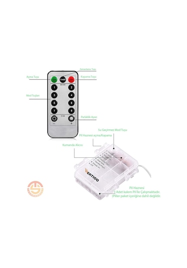 Technosmart 20 Ledli Kumandalı 8 Modlu Dekoratif Led Sarı Işık Pi