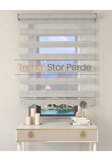 Gri Bambu Etek Dilimli Zebra Stor Güneşlik Perde Kırık Gri