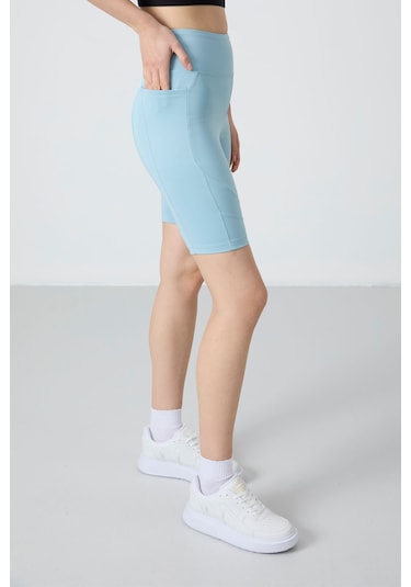 Tommy Life Açık Mavi Polyester Esnek Standart Fit Performans Kadın Biker Tayt - 91012 Açık Mavi