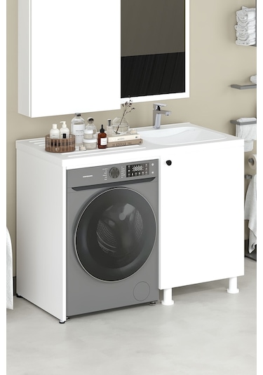 Dune Lavabolu Banyo Dolabı Beyaz