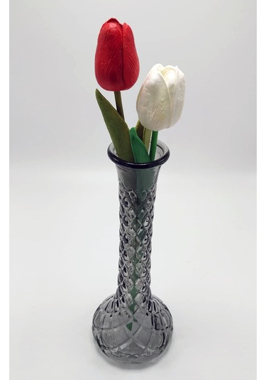 El Yapımı Antrasit Renk Baklava Model Cam Karanfillik 25cm