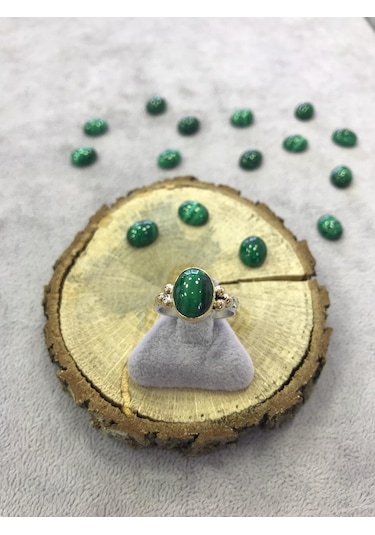 Malahit Malakit Taşı Gümüş Yüzük 925 Ayar Doğal Taş - 209992334