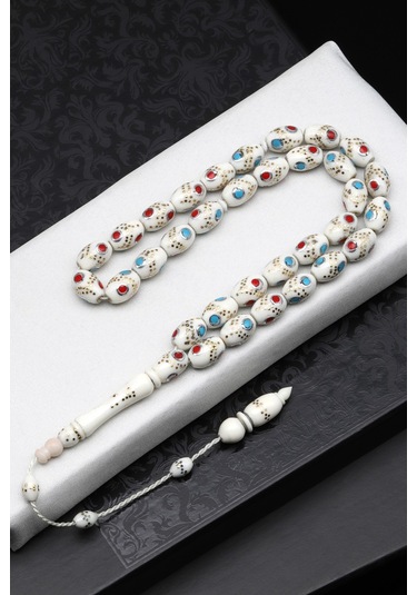 İşlemeli Kemik Tesbih 7 X 11 Mm Arpa Kesim - T-1699