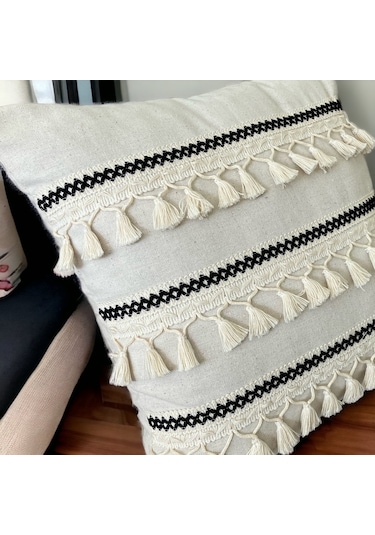 Dnc Home Tekstil Ndchome Özel Tasarım Tekli Keten Krem Kırlent Kılıfı