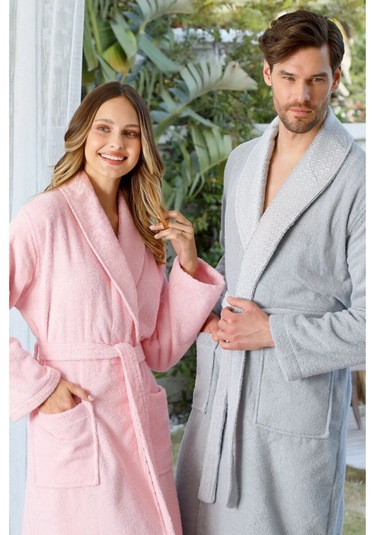 Camellia Aile Bornoz Seti Gri Pembe Gri - Pembe