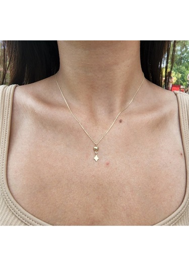 Karo Güverseli Sade Taşsız Tasarım Modern Gündelik Hediye Taşsız 14 Ayar Altın Kolye-güvercin Kolye