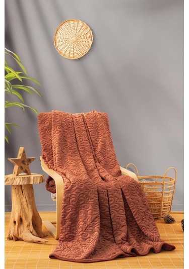 Cotton Box Emboss Çift Kişilik Battaniye Kiremit