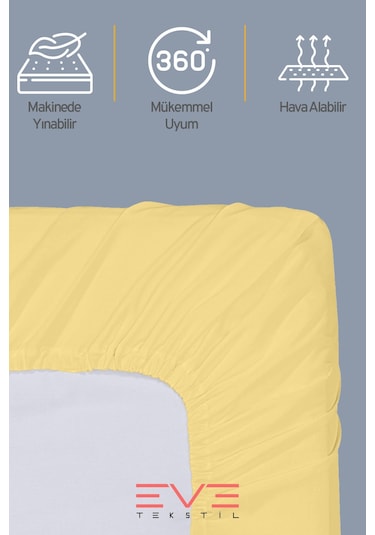 Eve Tekstil Fitted Yüksek Kaliteli Penye Kumaş Tek Kişilik Lastikli Çarşaf Sarı