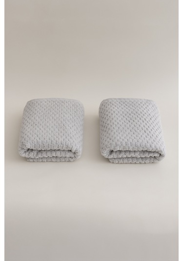 Ivory Gri Kabartma Dokulu Mikro Fiber %100 Pamuk 2li El Yüz Havlu Gri