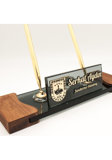 Jandarmalara Özel İsimlik Jandarma Logolu Masif Masa İsimliği