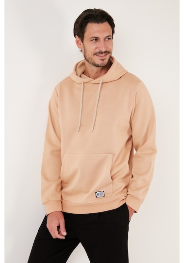 Buratti Regular Fit Kapüşonlu Kanguru Cepli Içi Tüylü Yumuşak Şardonlu Erkek Sweat 5905281 Kum