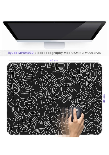 40x30cm Gaming Oyuncu Mousepad Black Topography Map Mp104030