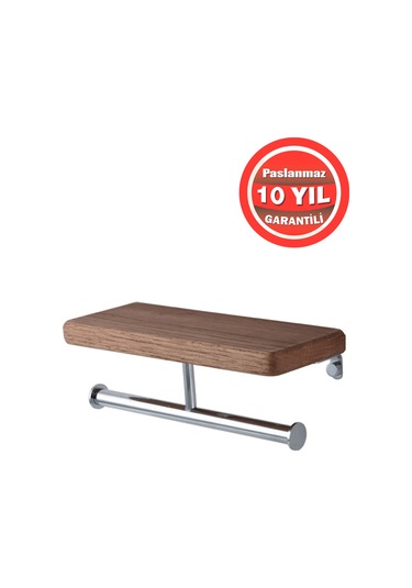 Çelik Banyo Paslanmaz Pirinç Mdf 2'li Tuvalet Kağıtlık Ahşap