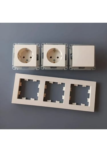 Atlasdesıgn Priz 2 Adet + Anahtarsız Ana Hat Ve 3 Pozlu Çerçeve, Bej 318414154 0143-2