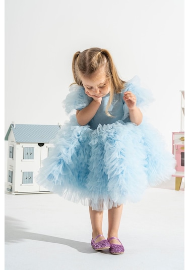 Linola Baby Kids Loli Tütü Etekli Prenses Elbise Mavi