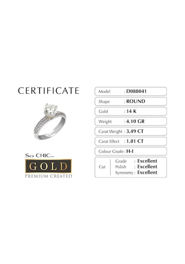 14 Ayar Beyaz Altın Sertifikalı Premium Created Taşlı Yüzük