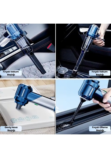 Yeni 16000pa Güçlü Portatif Vakumlu Ve Üflemeli Katlanabilir Araç Içi Süpürge Pro Hl-133 Mavi