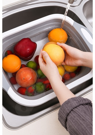 Katlanabilir Kesme Doğrama Tahtası - Yer Kaplamaz - Kamp Ve Mangala Uygun - Su Akıtma Tıpalı Beyaz - Gri