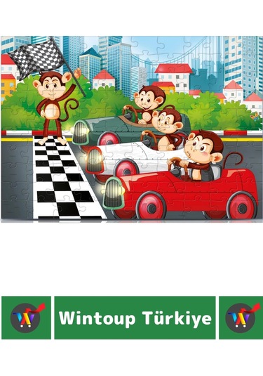 Premium Seri Eğlenceli El Göz Koordinasyon Beceri Geliştirici Çocuk 2x100 Puzzle Maymun Yarışı